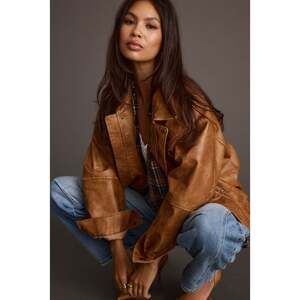 12th Tribe London Calling Cognac Oversized Faux Leather Jacket Size SS